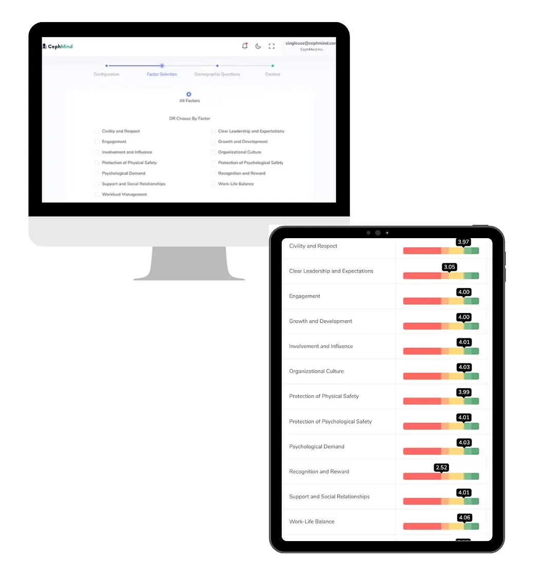 Image depicting Survey Setup and Results page in CepmMind Client Tool